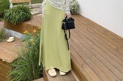 Set: Spaghetti Strap Plain Slit Midi A-Line Dress + Long-Sleeve Cold-Shoulder Top