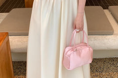 Short-Sleeve Round Neck Plain Midi A-Line Dress