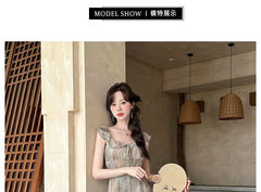 Sleeveless Square Neck Cherry Midi A-Line Dress