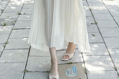 Spaghetti Strap Scoop Neck Plain Midi Pleated Dress