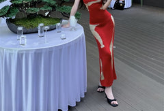Sleeveless Scoop Neck Tie Neck Bodycon Maxi Dress
