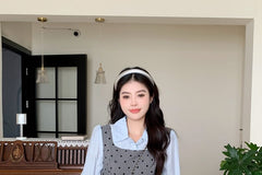 Long Sleeve Collared Dotted Mock Two Piece A-Line Dress