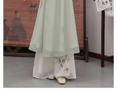 Traditional Chinese 3/4-Sleeve Midi A-Line Dress / Pants