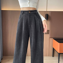 High Rise Plain Corduroy Wide Leg Dress Pants