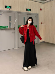 Sleeveless Scoop Neck Plain Maxi A-Line Dress / Long-Sleeve Collared Plain Button Shirt