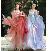 Floral Embroidered Hanfu Long Top / Spaghetti Strap Maxi Dress / Set