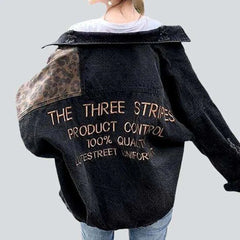 Leopard patch inscribed denim jacket