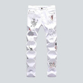 Letters print ripped men's jeans