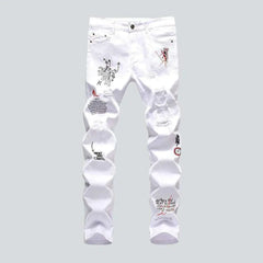 Letters print ripped men's jeans