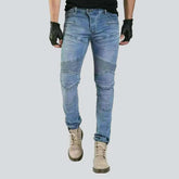 Light blue men's moto jeans