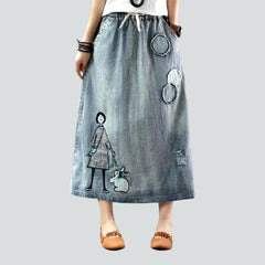 Long high-waist jeans skirt for ladies