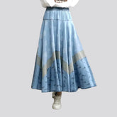 Long painted denim skirt for women