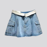 Mid-waist denim skort for ladies