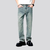 Mid-waist embroidered jeans for men