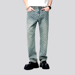 Mid-waist embroidered jeans for men