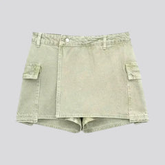 Mini cargo denim skort for ladies