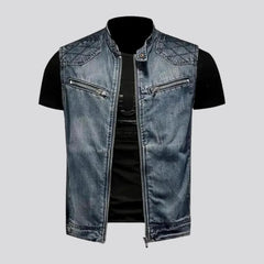 Mixed-fabrics moto men's denim shirt