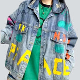 Neon letters vintage denim jacket for ladies