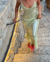 Strapless Backless Sequined Midi Dress