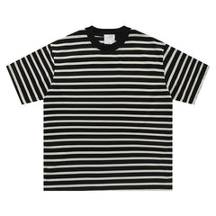 Retro Contrast Striped Loose Short Sleeves