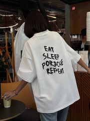 Back letter print top round neck short sleeve T-shirt