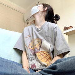 Printed Loose Round Neck Short Sleeve Top