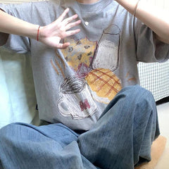 Printed Loose Round Neck Short Sleeve Top