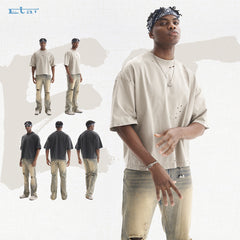 Retro solid color short-sleeved loose T-shirt