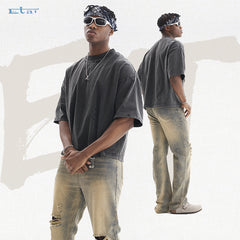 Retro solid color short-sleeved loose T-shirt