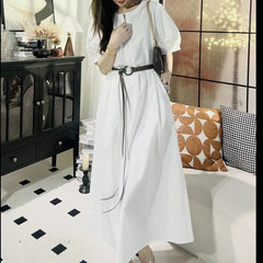 Cotton Dress With Rolled-Up Sleeves And A Belt