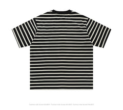 Retro Contrast Striped Loose Short Sleeves