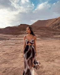 Tie-dye Suspender Sleeveless Midi Dress