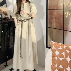 Cotton Dress With Rolled-Up Sleeves And A Belt