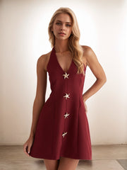 Starfish Panel Sleeveless Halter Neck Mini Dress