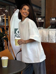 Back letter print top round neck short sleeve T-shirt