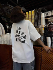 Back letter print top round neck short sleeve T-shirt