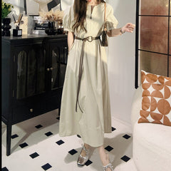 Cotton Dress With Rolled-Up Sleeves And A Belt