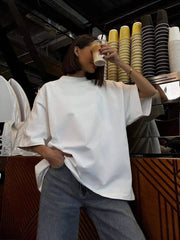 Back letter print top round neck short sleeve T-shirt