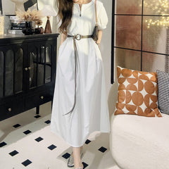 Cotton Dress With Rolled-Up Sleeves And A Belt