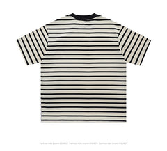 Retro Contrast Striped Loose Short Sleeves