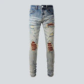 Orange patch knees men's jeans