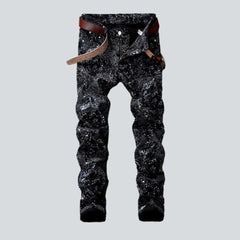 Ornament print black men's jeans
