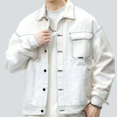 Oversized contrast-stitching jeans jacket for men