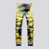 Painted mid-waist jeans for men