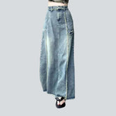 Raw hem high-waist denim skirt for ladies
