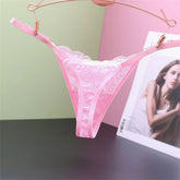 Rhinestone Pendant Sexy Transparent Lace Thong