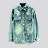 Rhinestones vintage denim shirt for women