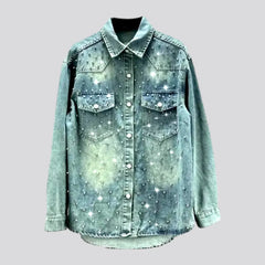 Rhinestones vintage denim shirt for women