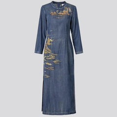 Embroidered long jean dress