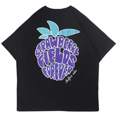 Printed Strawberry Rounded Collar Soft Cotton Tee